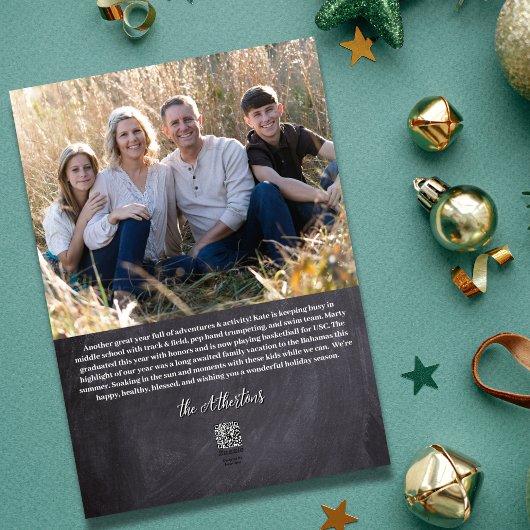 Chalkboard favoriete herinneringen jaarlijkse foto feestdagenkaart