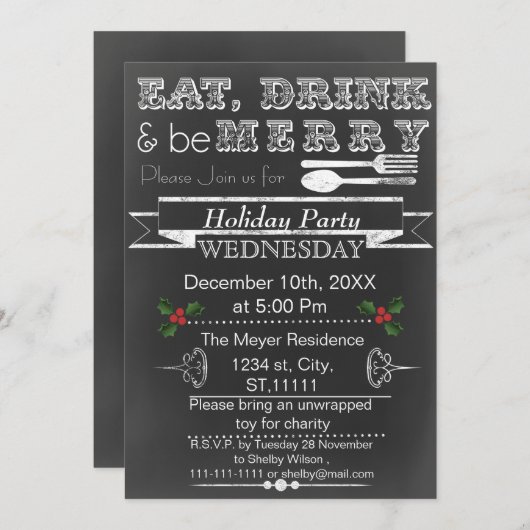 Chalkboard Fête Invitation (Devant / Derrière)