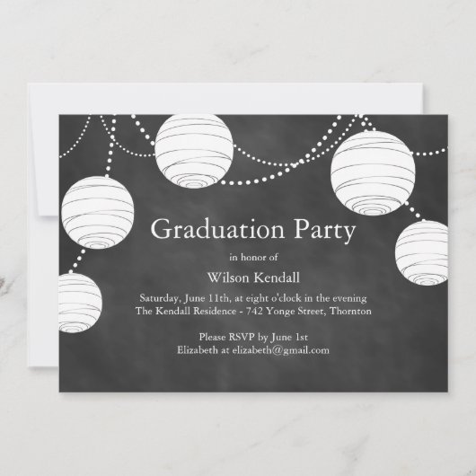 Chalkboard Fête Lanternes Graduation Invitation (Devant)
