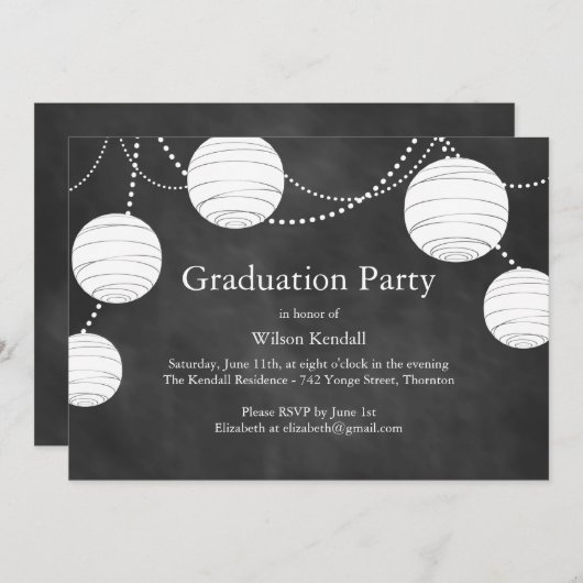 Chalkboard Fête Lanternes Graduation Invitation (Devant / Derrière)