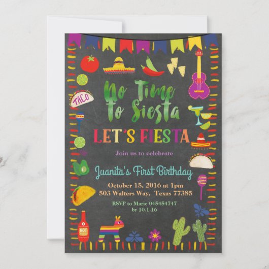 Chalkboard Fiesta Anniversaire Invitation Mexicain (Devant)