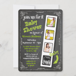Chalkboard Film Strip Ultrasound Baby shower Kaart