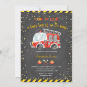 Chalkboard Firefighter Boy Baby shower Invitation Kaart (Voorkant)