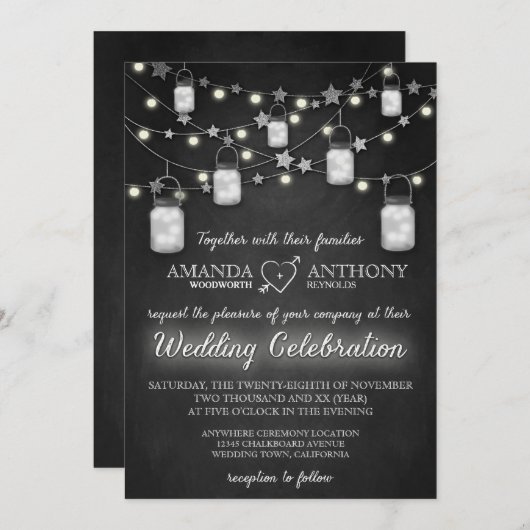 Chalkboard Firefly Mason Jar bruiloft uitnodiginge Kaart (Voorkant / Achterkant)