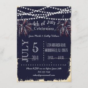 Chalkboard Fireworks 4th of Juli Party Invitation Kaart