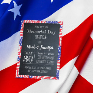 Chalkboard Flag Memorial Day Party Uitnodiging