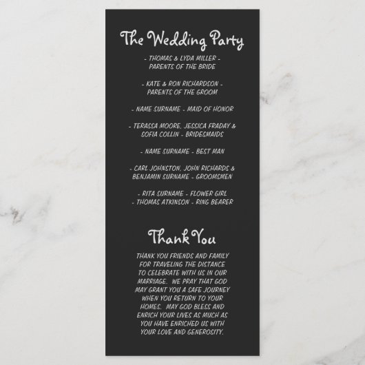 chalkboard fleurit des programmes de mariage écrit (Dos)