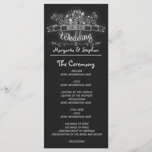 chalkboard fleurit des programmes de mariage écrit (Devant)