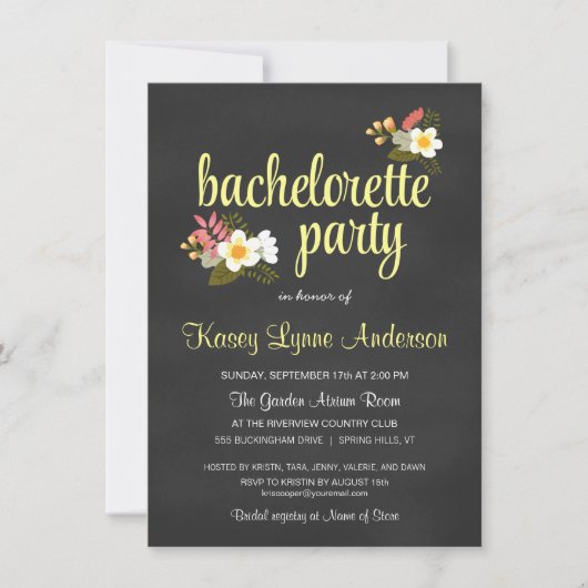 Chalkboard Floral Bachelorette Party Kaart (Voorkant)