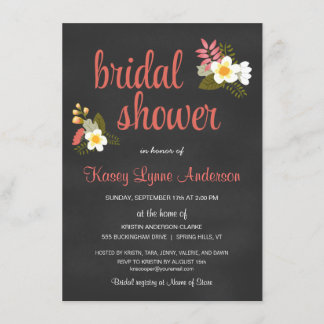 Chalkboard Floral Bridal Shower Invitations Kaart