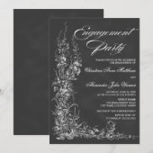 Chalkboard  Floral Engagement Party Kaart (Voorkant / Achterkant)