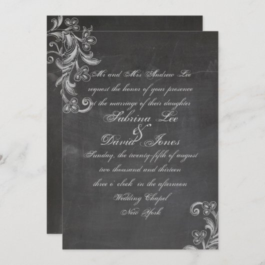 Chalkboard Floral Faire-part de mariage (Devant / Derrière)
