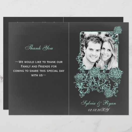 Chalkboard Floral Folding Photo bruiloft programma (Voorkant / Achterkant)