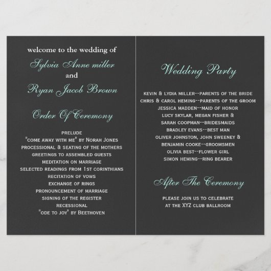 Chalkboard Floral Folding Photo bruiloft programma (Achterkant)