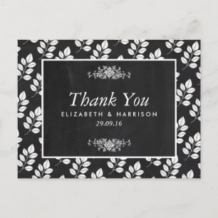 Chalkboard Floral Leaf Wedding Bedankt Briefkaart