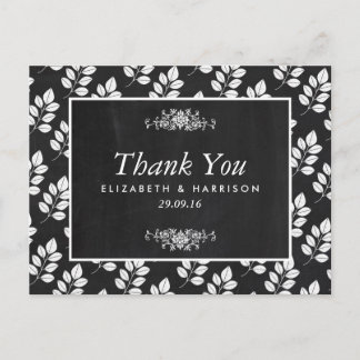 Chalkboard Floral Leaf Wedding Bedankt Briefkaart