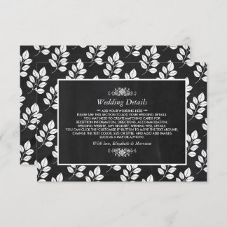 Chalkboard Floral Leaf Wedding Detail Informatiekaartje