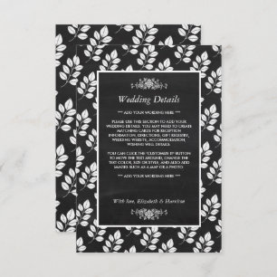 Chalkboard Floral Leaf Wedding Detail Informatiekaartje