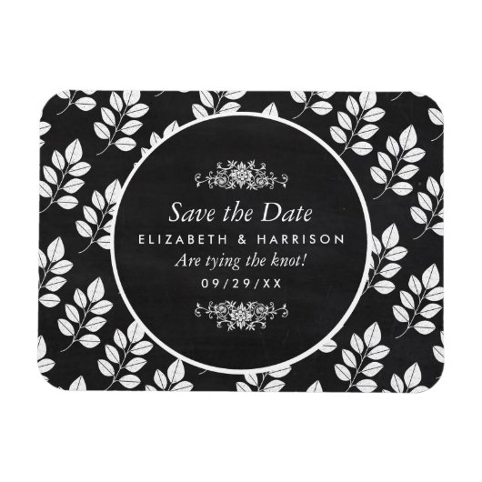 Chalkboard Floral Leaf Wedding Save the Date Magneet (Horizontaal)