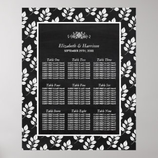 Chalkboard - Floral Leaf Wedding Seding Chart Poster