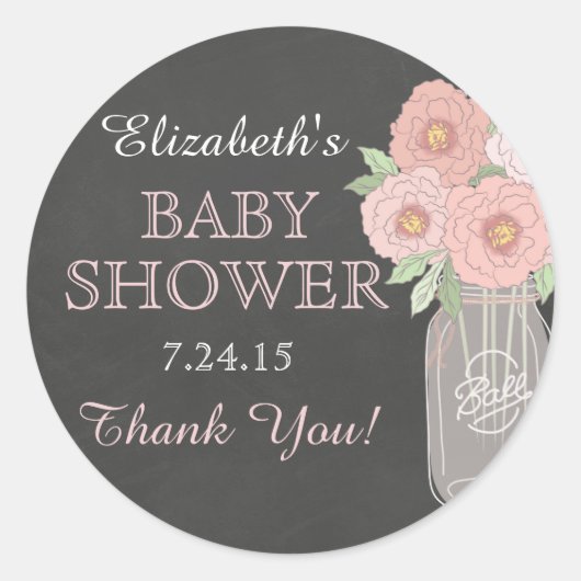 Chalkboard Floral Mason Jar Baby shower Sticker (Voorkant)