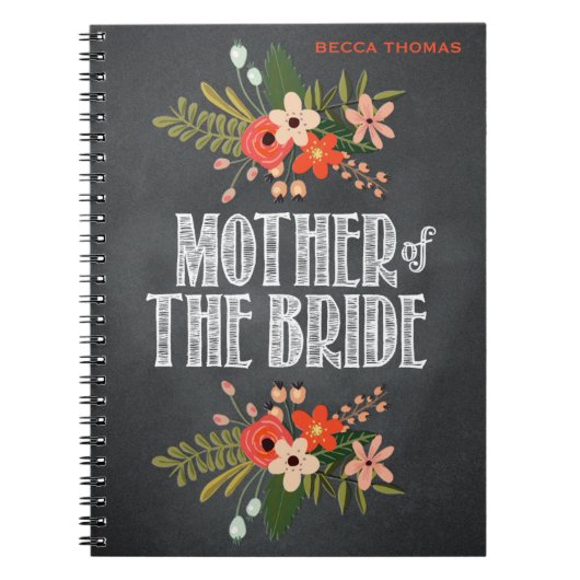 Chalkboard Floral Moeder van de Bride Notitieboek (Voorkant)
