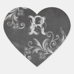 Chalkboard Floral Monogram Envelop Afdichting Hart Sticker
