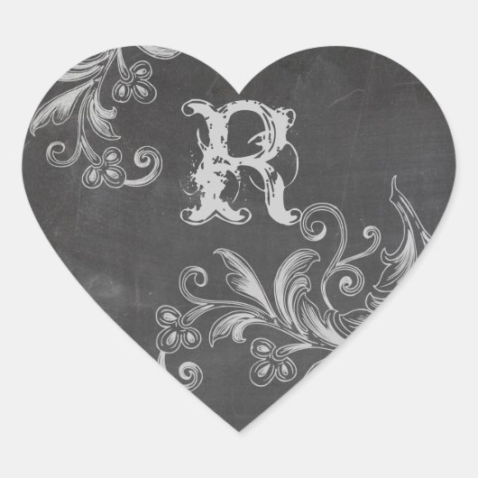 Chalkboard Floral Monogram Envelop Afdichting Hart Sticker (Voorkant)