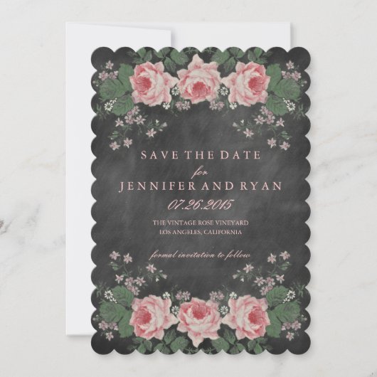  Chalkboard Floral Roos Save the Date (Voorkant)