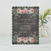  Chalkboard Floral Roos Save the Date (Staand voorkant)