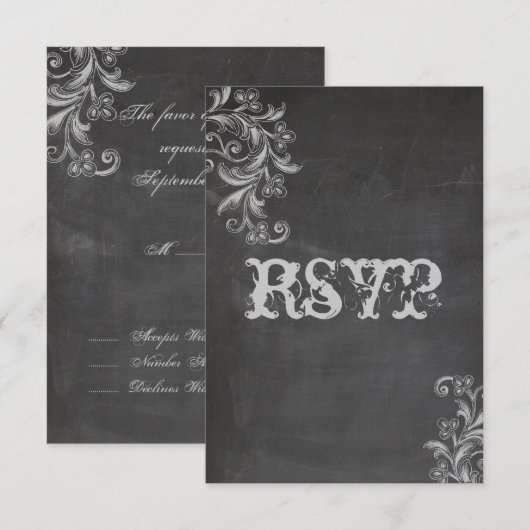 Chalkboard Floral RSVP Faire-part de mariage (Devant / Derrière)
