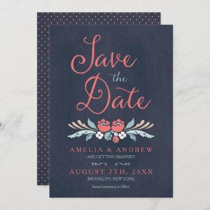 Chalkboard Floral Save the Date Kaart