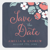 Chalkboard Floral Save the Date Vierkante Sticker (Voorkant)