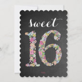 Chalkboard Floral Sweet 16 Invitation de fête d'an (Dos)
