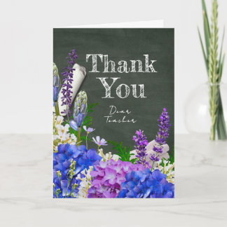 Chalkboard Floral Teacher Photo Thank You Card Kaart
