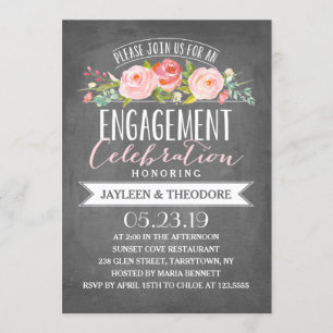 Chalkboard Floral Verloving   Engagement Party Kaart