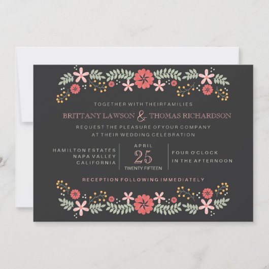 Chalkboard Floral Wedding Invitations (Devant)