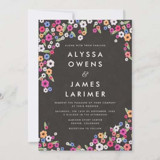 Chalkboard Floral Wedding Invitations Kaart (Voorkant)