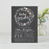 Chalkboard Floral Wreath Baby Sprinkle Invitation Kaart (Staand voorkant)