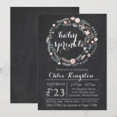 Chalkboard Floral Wreath Baby Sprinkle Invitation Kaart (Voorkant / Achterkant)