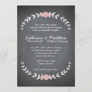 Chalkboard Floral Wreath Wedding Invitation Kaart