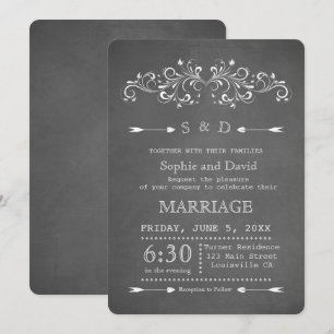 Chalkboard Flourish en Swirl   Uitnodiging tot wed