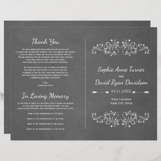 Chalkboard Flourish en Swirl | Weddenschap-program (Voorkant / Achterkant)