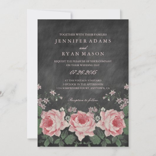 CHALKBOARD FLOWER WEDDING INVITATION KAART (Voorkant)