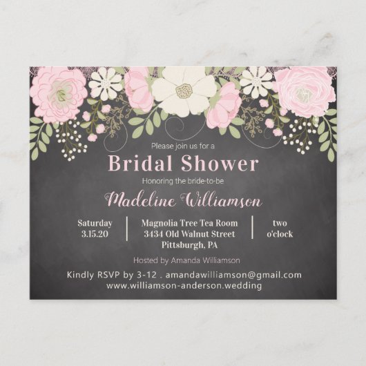 Chalkboard & Flowers Bridal Shower Invitation Briefkaart (Voorkant)