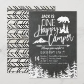 Chalkboard Forest Camping Birthday party camper Kaart (Voorkant / Achterkant)