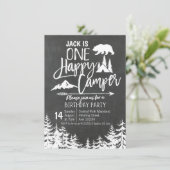 Chalkboard Forest Camping Birthday party camper Kaart (Staand voorkant)