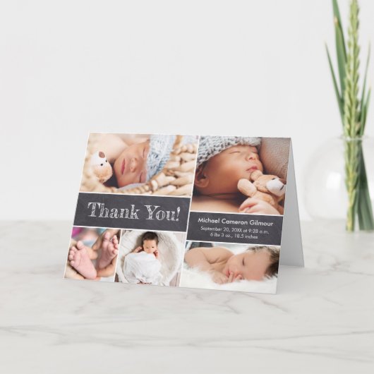 Chalkboard Foto.Collage Baby Shower Dank u Bedankkaart (Voorkant)
