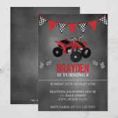 Chalkboard Four Wheeler, ATV Birthday Invitation Kaart (Voorkant / Achterkant)