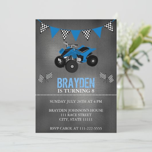 Chalkboard Four Wheeler, VTT Invitation d'annivers (Debout devant)